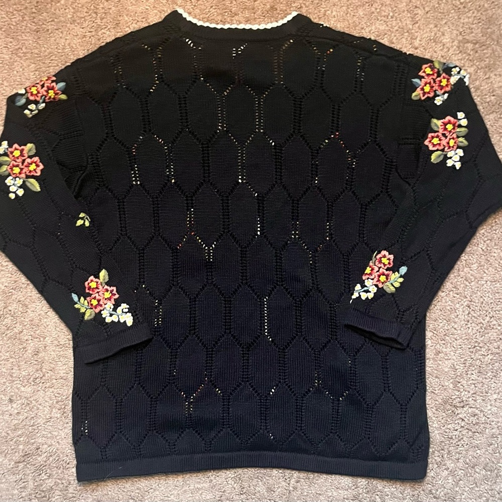 Marisa‎ Christina Floral Embroidered Knit Cardigan Black Cottagecore Vintage M - Picture 12 of 12